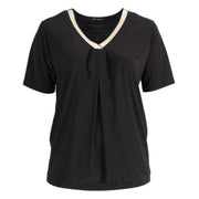 B-2312 - Fließendes Tape-Shirt mit V-Ausschnitt in Sand