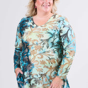 Magna Tuniek met Lange Mouwen van Mesh A-lijn Fall Leaves Petrolblauw