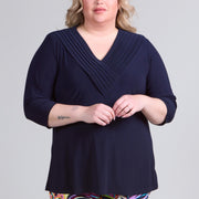 Magna Solid V-Pleated Shirt Navy