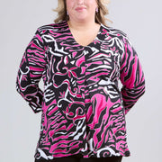 Magna Gedruckte Relaxed Split A-Linien Bluse Art Zebra Magenta