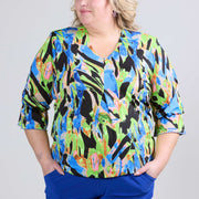 Magna Bedrucktes Puff-Shirt mit Rüschenärmeln Fluo Splash Blau