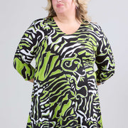 Magna A-lijn Lang Shirt / Tuniek Art Zebra Lime