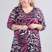 Magna A-Linien Langes Shirt / Tunika Art Zebra Magenta