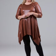Magna Leather Look A-line Pointed Tunic Camel