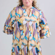 Magna Relaxed Tunika mit Ausgestellten Ärmeln Elegant Whirl Design Sandblau