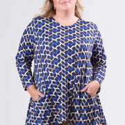 Magna Tuniek met Ruime Zakken Woven Design Koningsblauw Zand