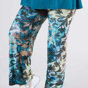 Magna Wide Leg Mesh Jacquard Broek Fall Leaves Petrolblauw