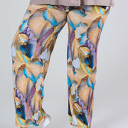 Magna Wide Leg Elastic Trouser Elegant Whirl Design Sand Blue