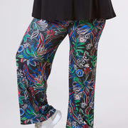 Magna Wide Leg Elastic Broek Flower Multicolor Blauw