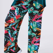 Magna Wide Leg Elastic Broek Big Leaves Groen Rood