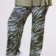 Magna Wide Leg Elastic Broek Animal Waves Groen