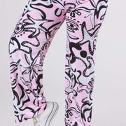 Magna Wide Leg Elastic Hose Groovy Pattern Pink