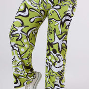 Magna Wide Leg Elastic Hose Groovy Pattern Lime