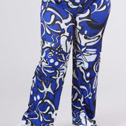 Magna Wide Leg Elastic Hose Groovy Pattern Blau