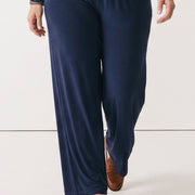Magna Basic Wide Leg Elastische Travel Broek Marineblauw
