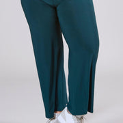 Magna Basic Wide Leg Elastische Travel Broek Flessen Groen