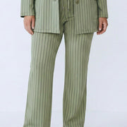 D-2403 - Geprinte Relaxed Zak Flared Broek Pinstripe Groen