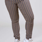 Magna Stretchy Viscose Printed Trouser Taupe Grey Hexagon