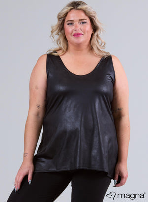 Magna Basic A-Linien-Tanktop in Lederoptik Schwarz
