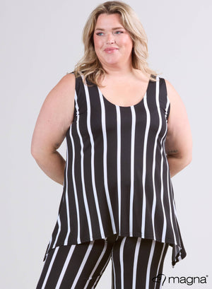 Magna A-Linien-Tanktop mit breiten Linien, Schwarzweiß