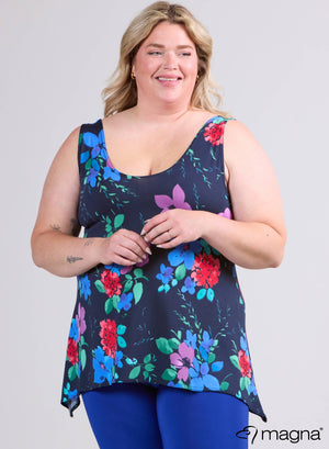 Magna A-Linien-Tanktop Blau/Pflaumenblume