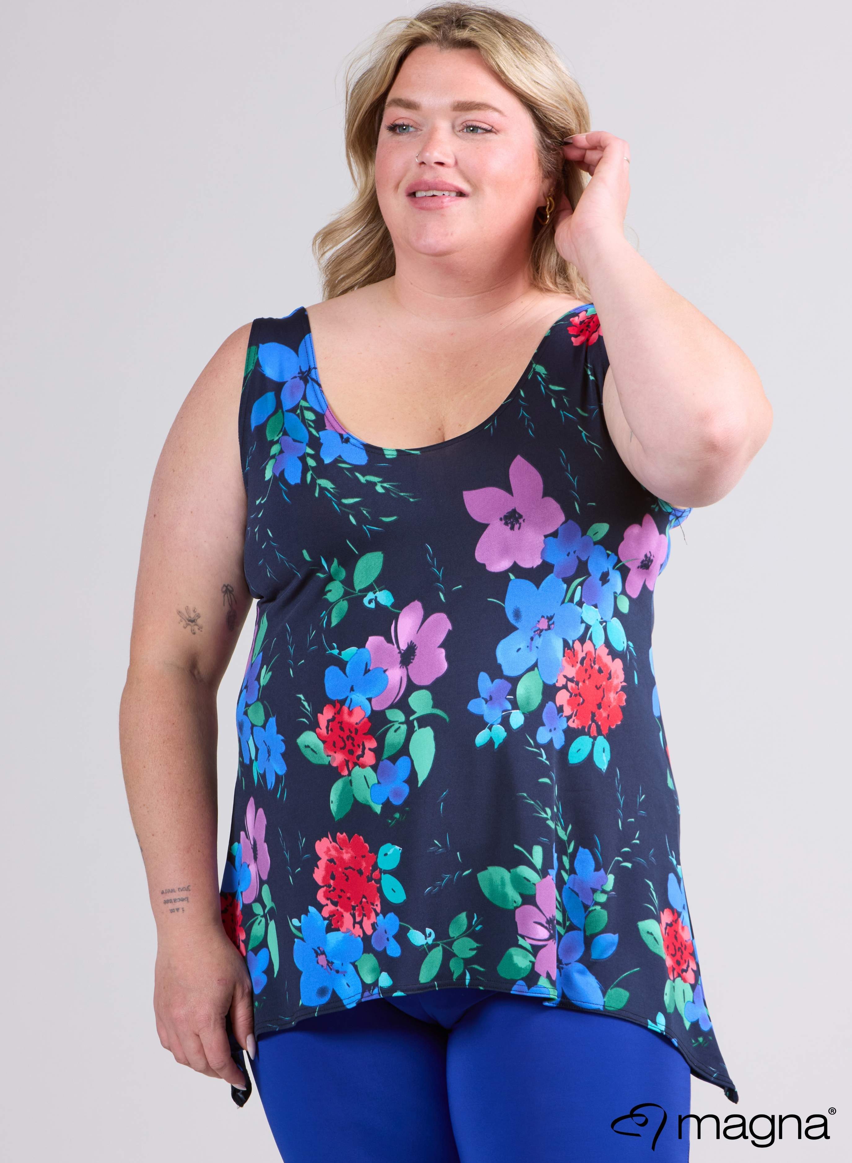 Magna A-Linien-Tanktop Blau/Pflaumenblume