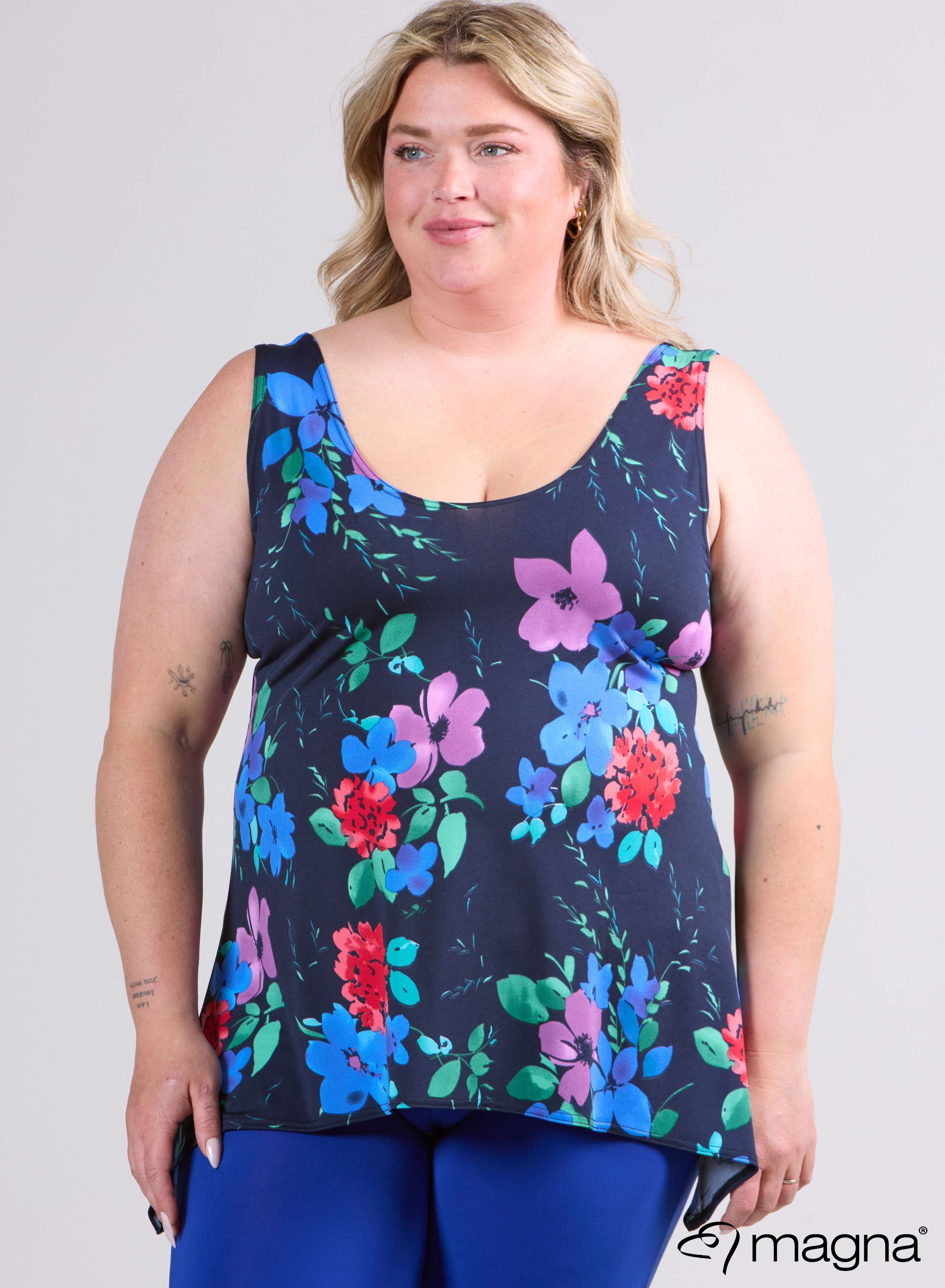 Magna A-Linien-Tanktop Blau/Pflaumenblume