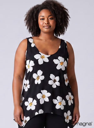 A-0026 - Top Basic A-Linie Print Weiße Blume