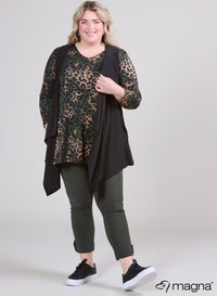 Magna Sleeveless Long Vest with Pockets Black