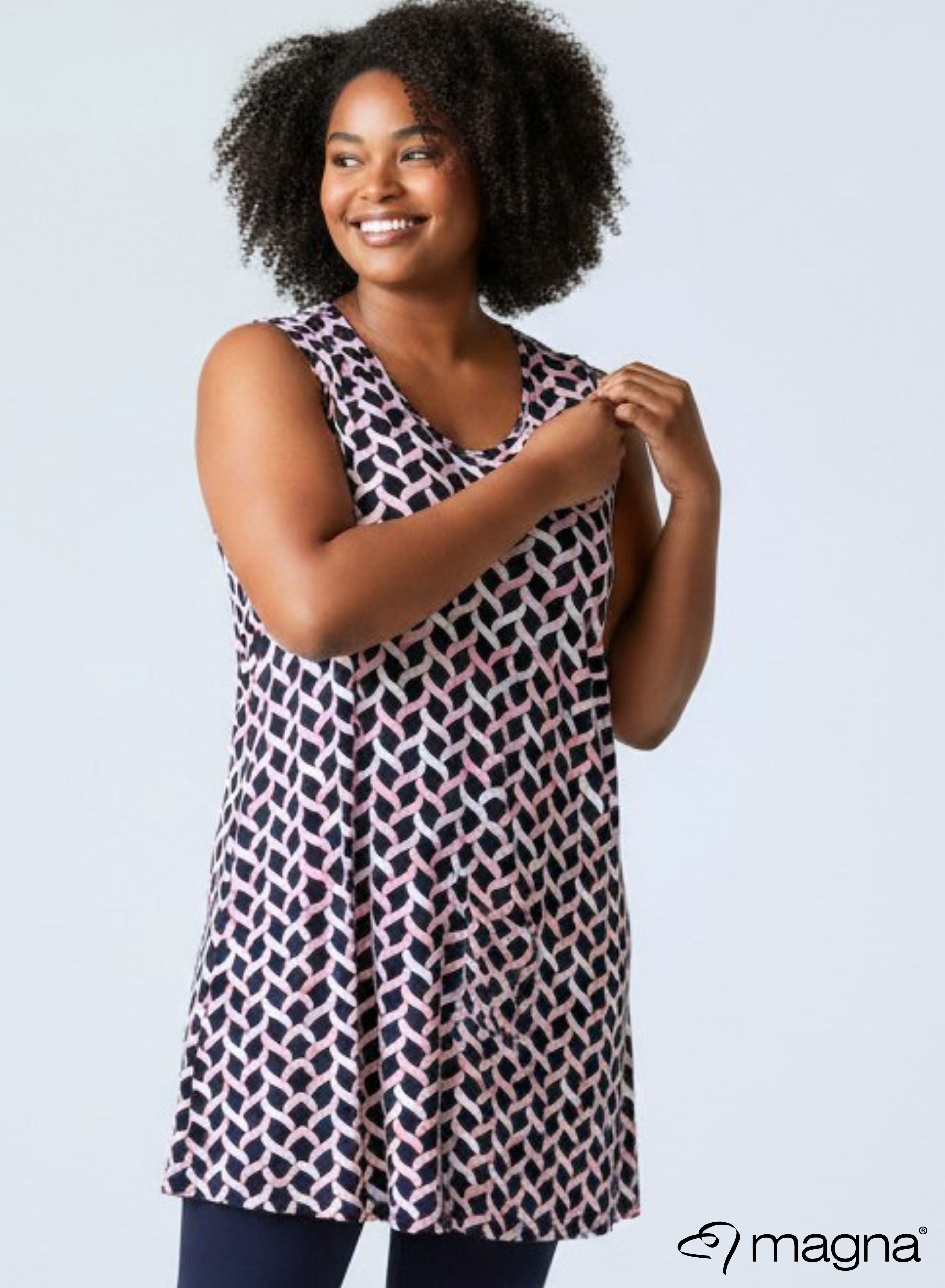 Magna A-line Sleevless Tunic Woven Design Pink Sand