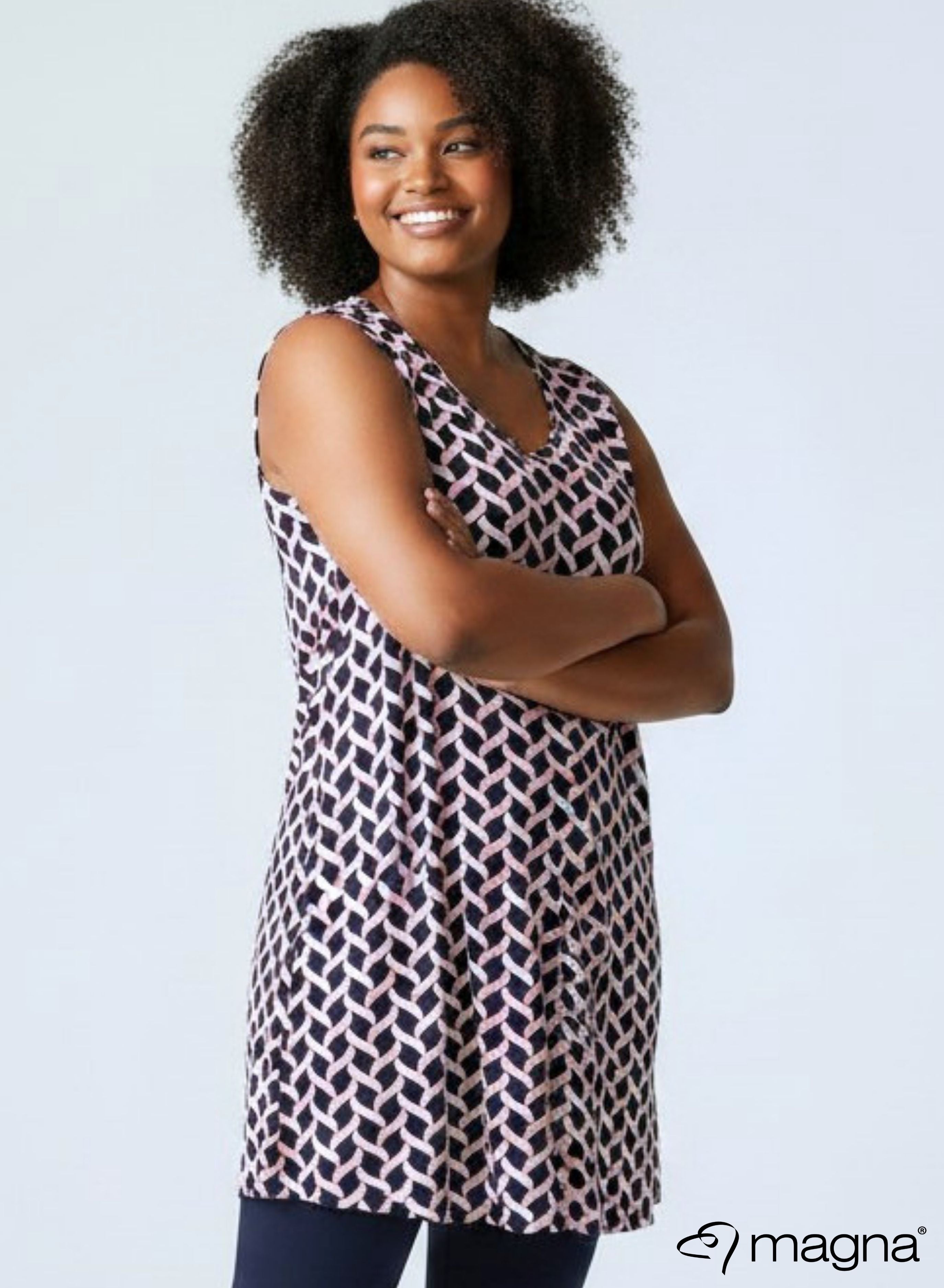 Magna A-line Sleevless Tunic Woven Design Pink Sand
