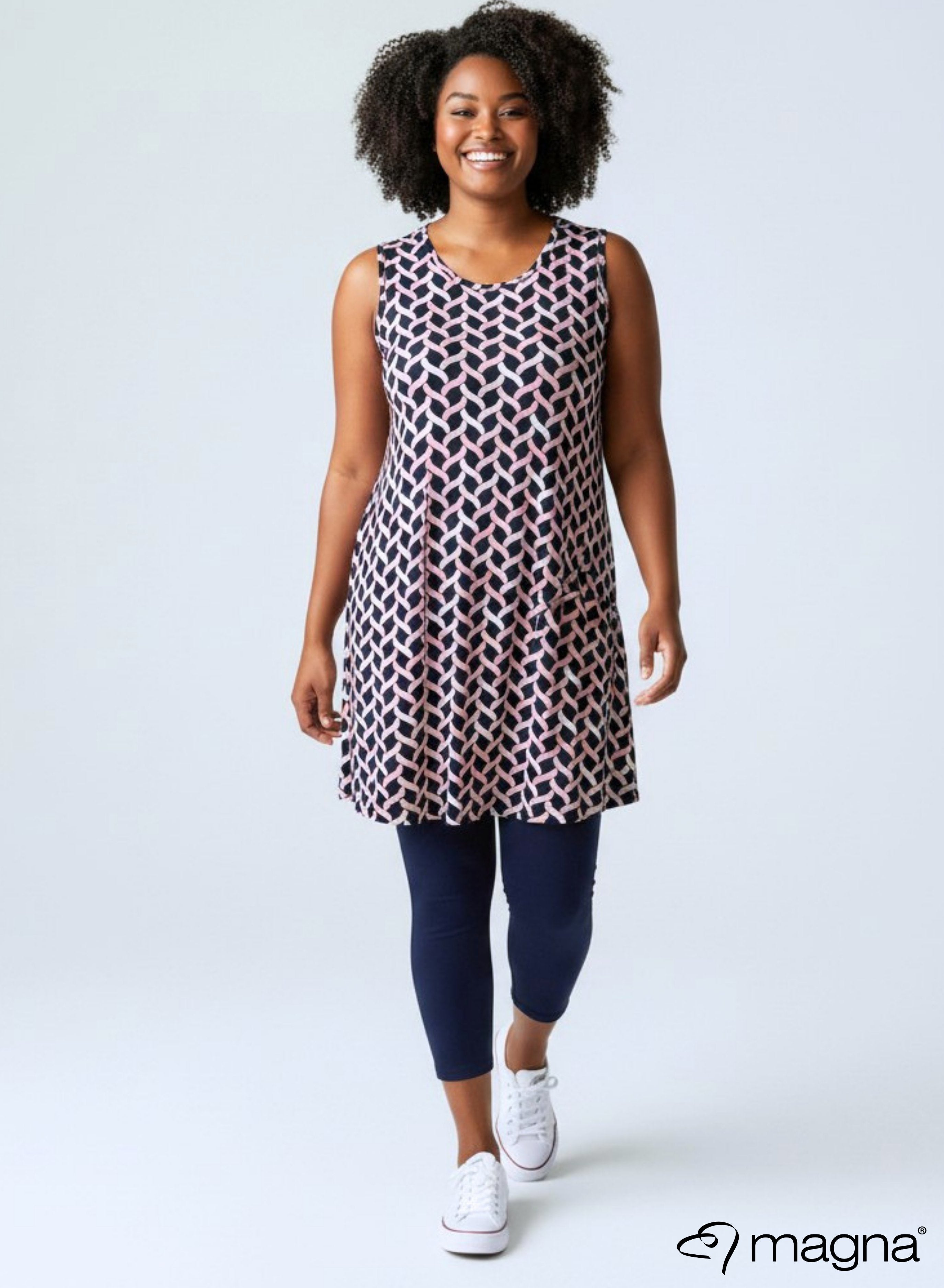 Magna A-line Sleevless Tunic Woven Design Pink Sand