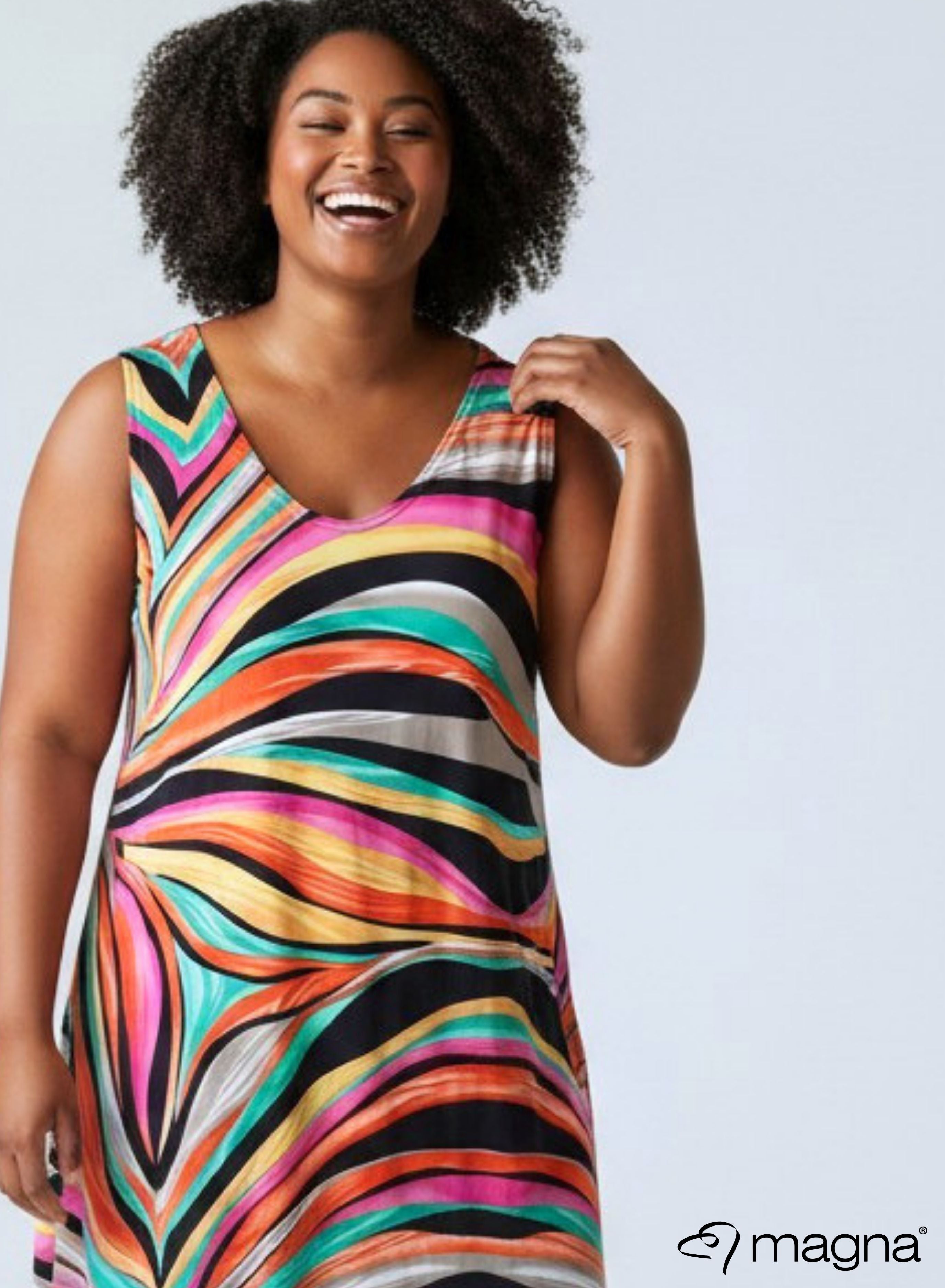Magna A-line Sleevless Tunic Orange Rainbow Print