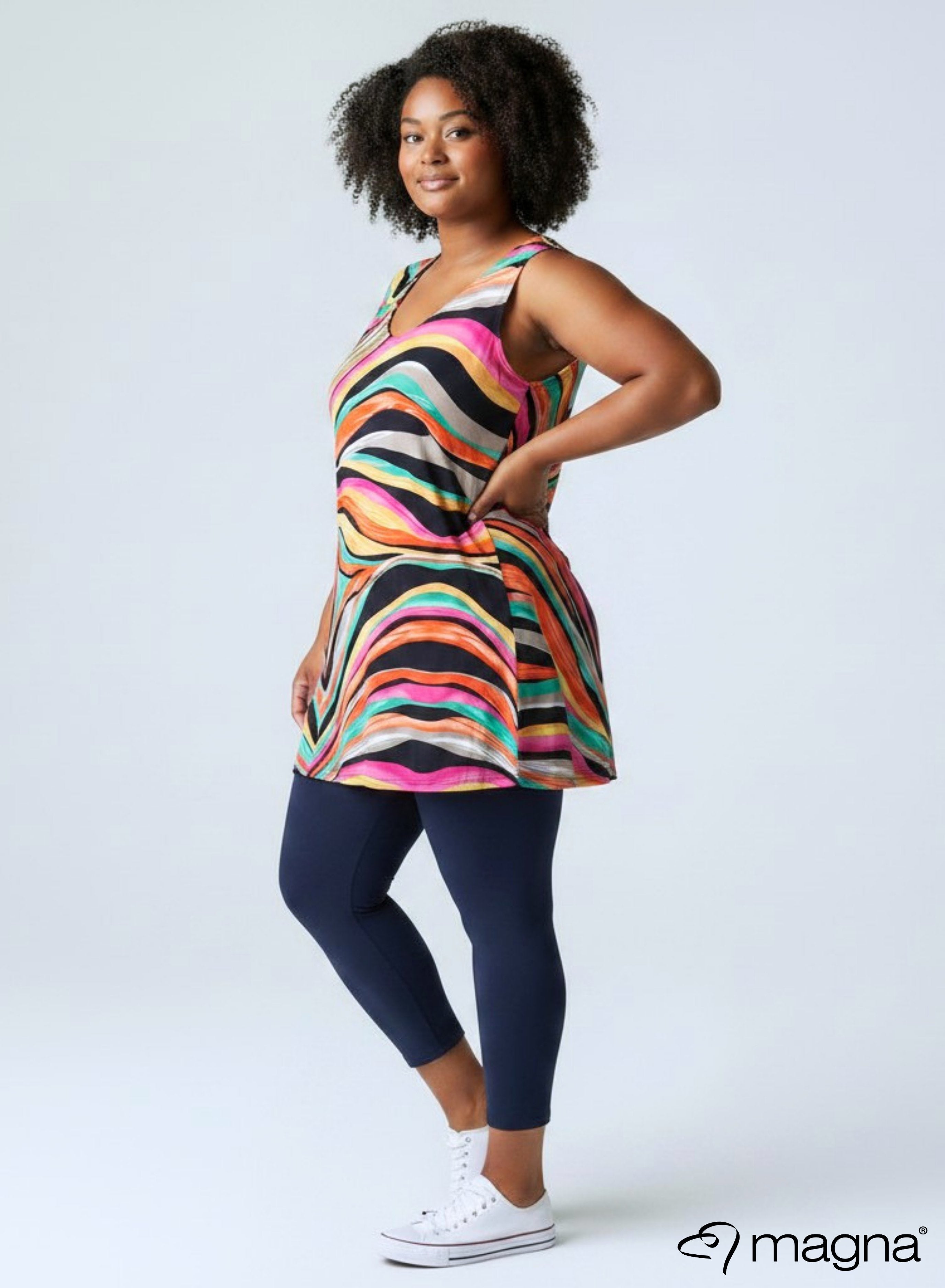Magna A-line Sleevless Tunic Orange Rainbow Print