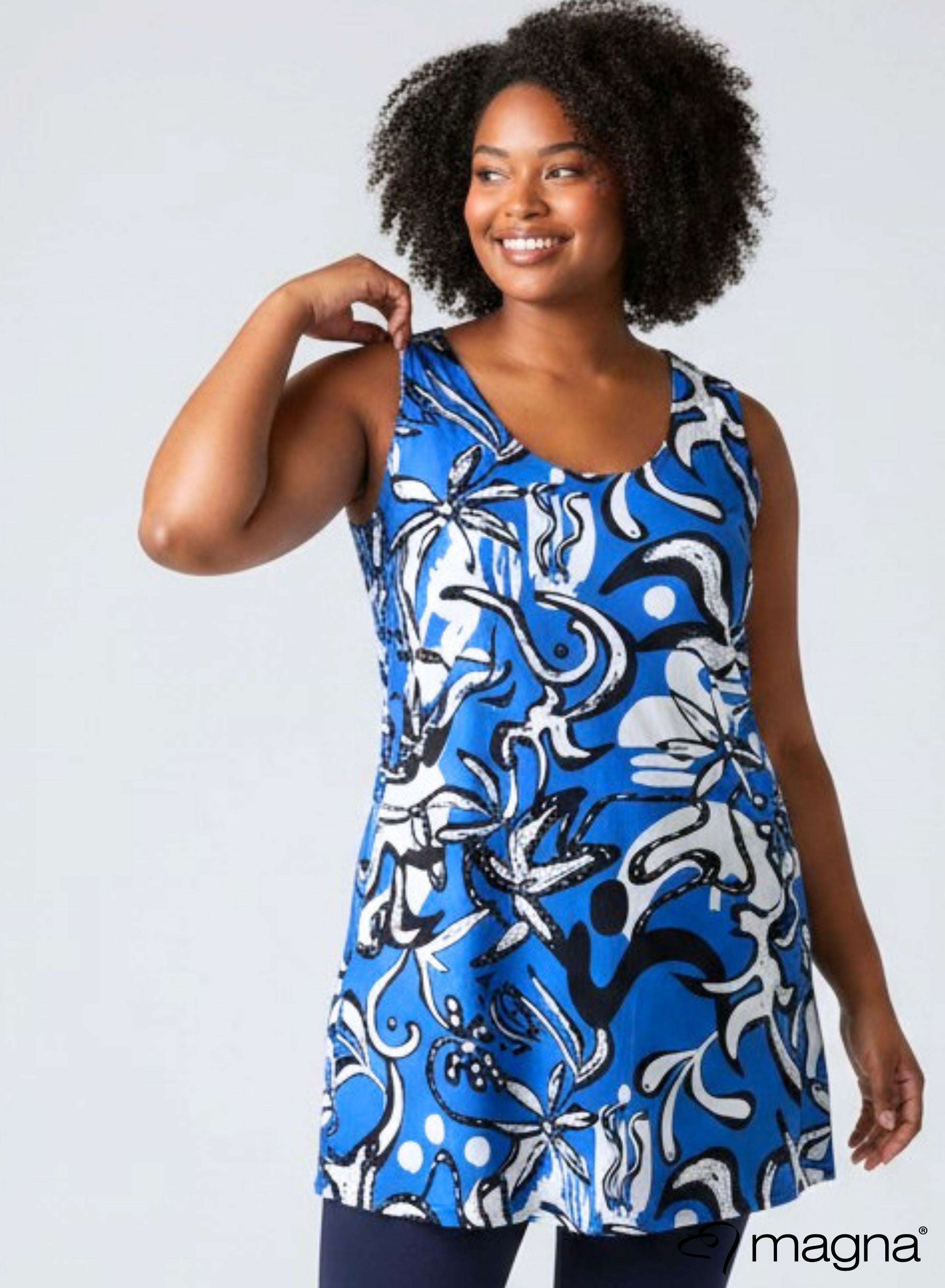 Magna A-line Sleevless Tunic Groovy Pattern Sky