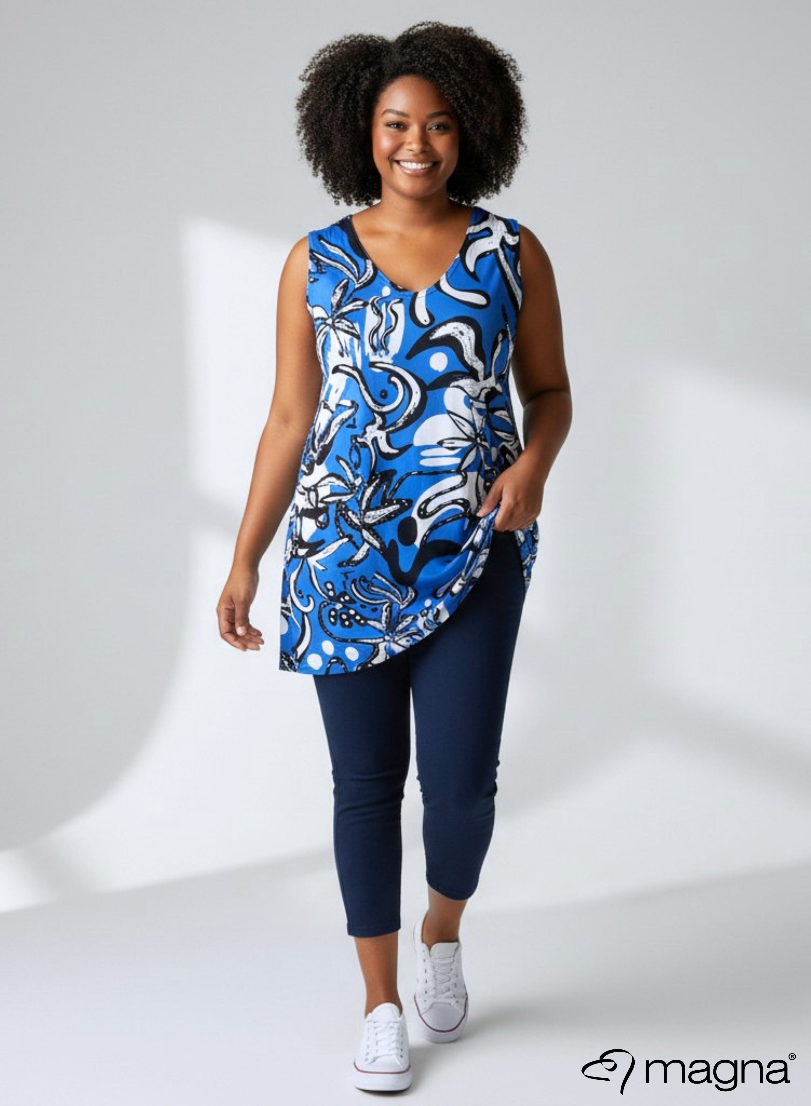Magna A-line Sleevless Tunic Groovy Pattern Sky