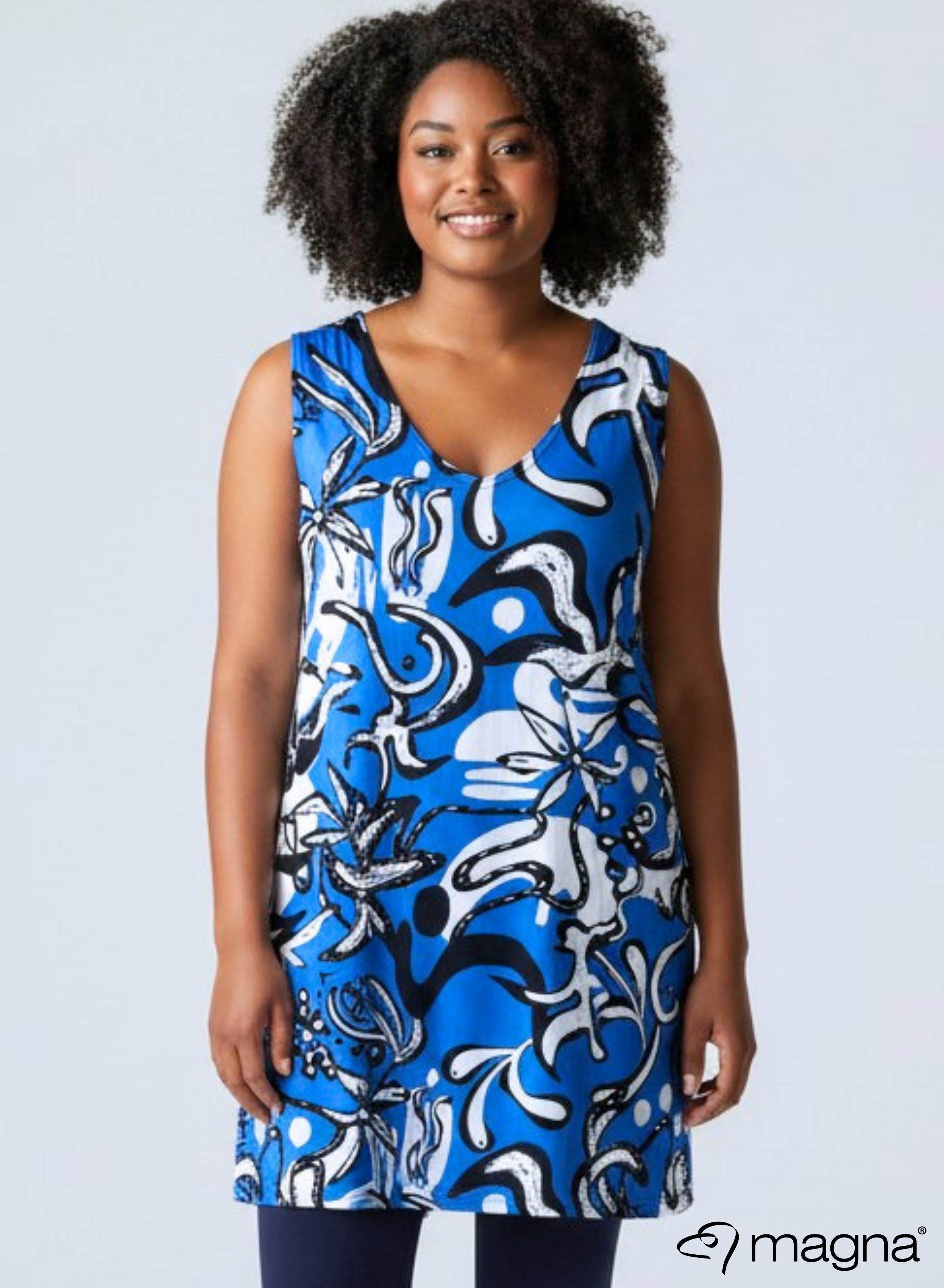 Magna A-line Sleevless Tunic Groovy Pattern Sky