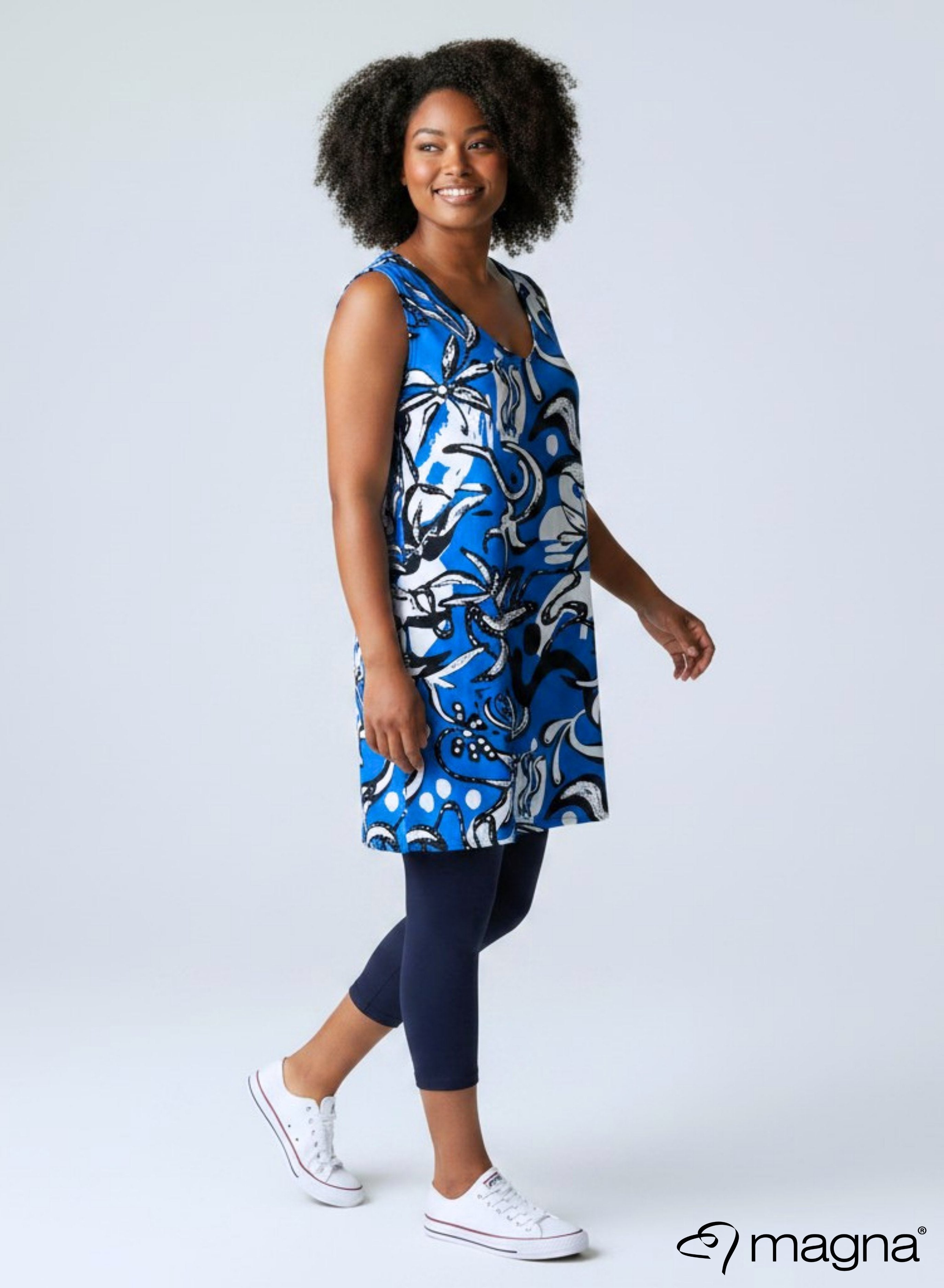 Magna A-line Sleevless Tunic Groovy Pattern Sky