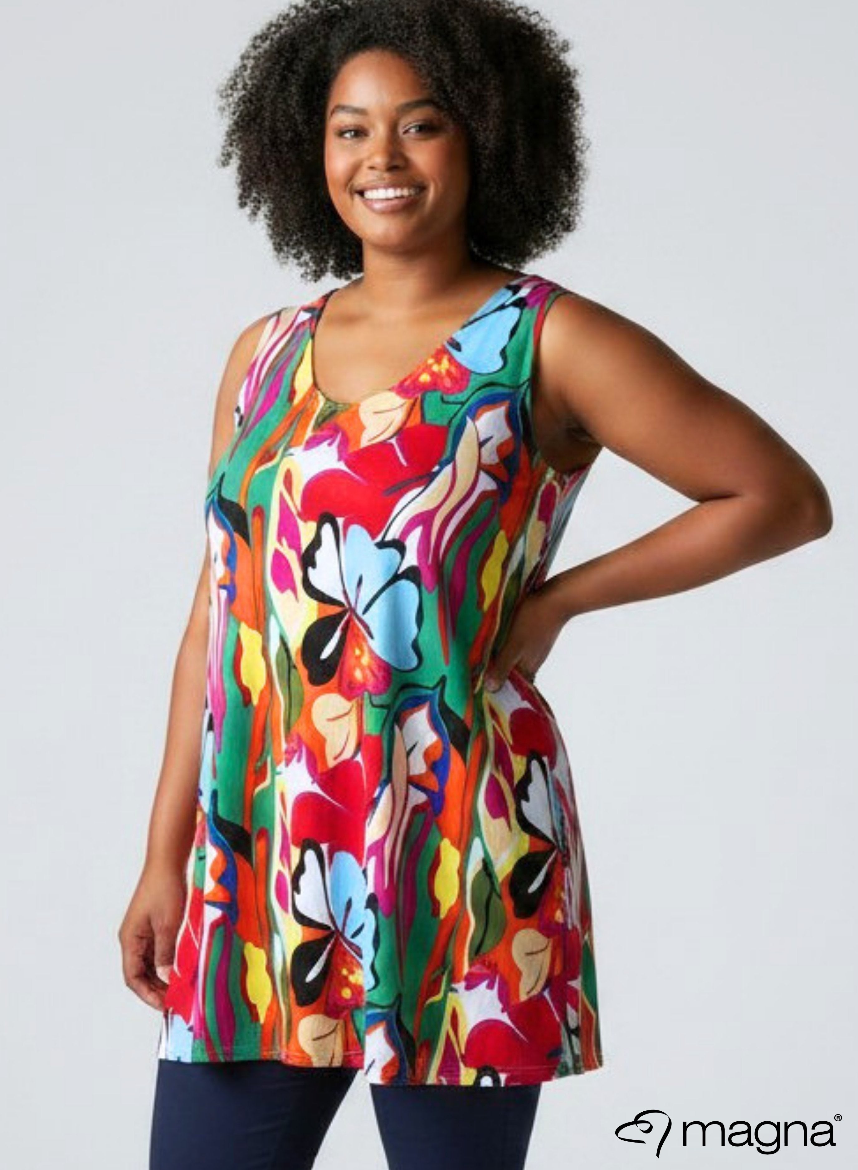 Magna A-line Sleevless Tunic Butterfly Garden Green