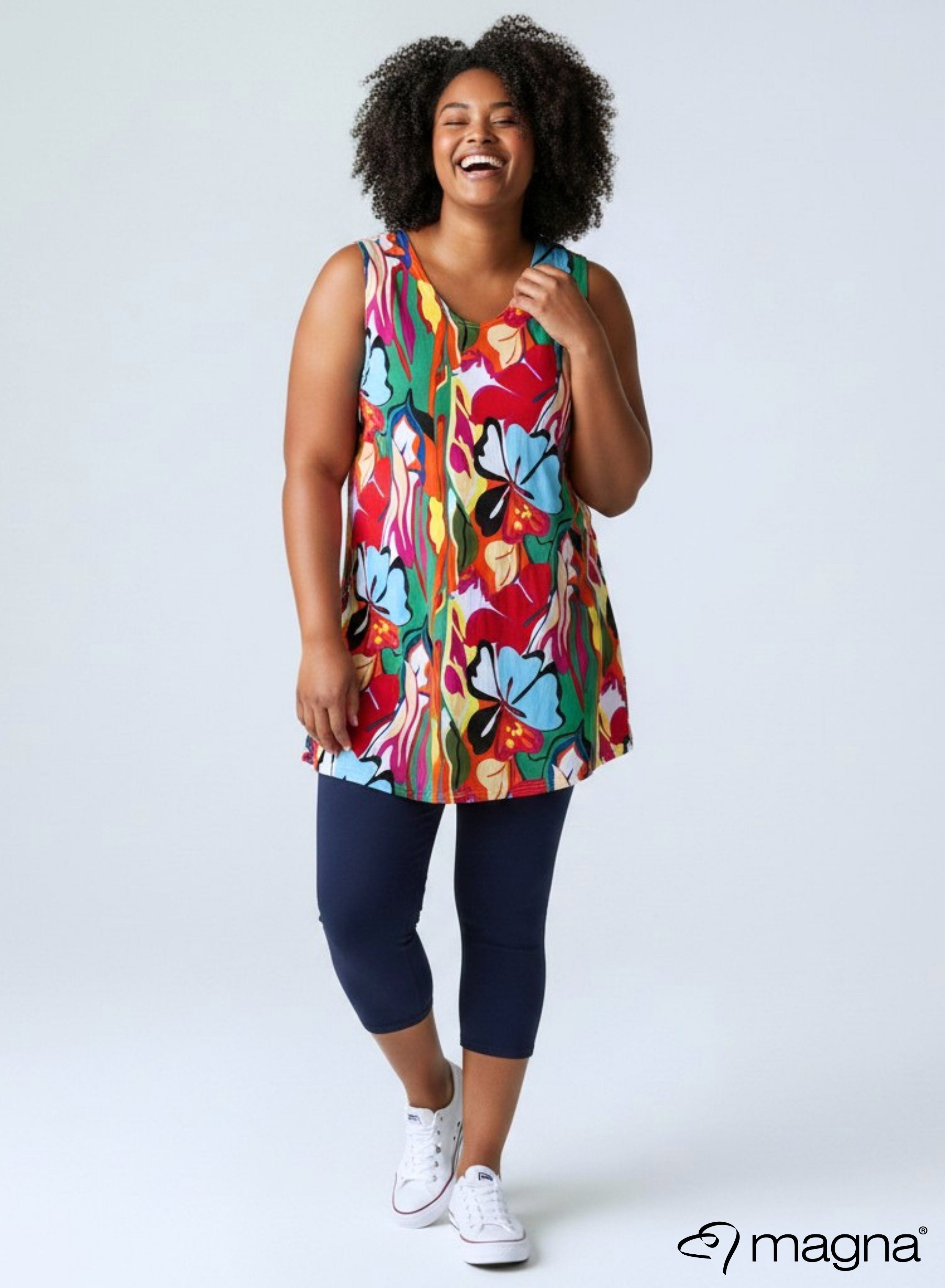 Magna A-line Sleevless Tunic Butterfly Garden Green