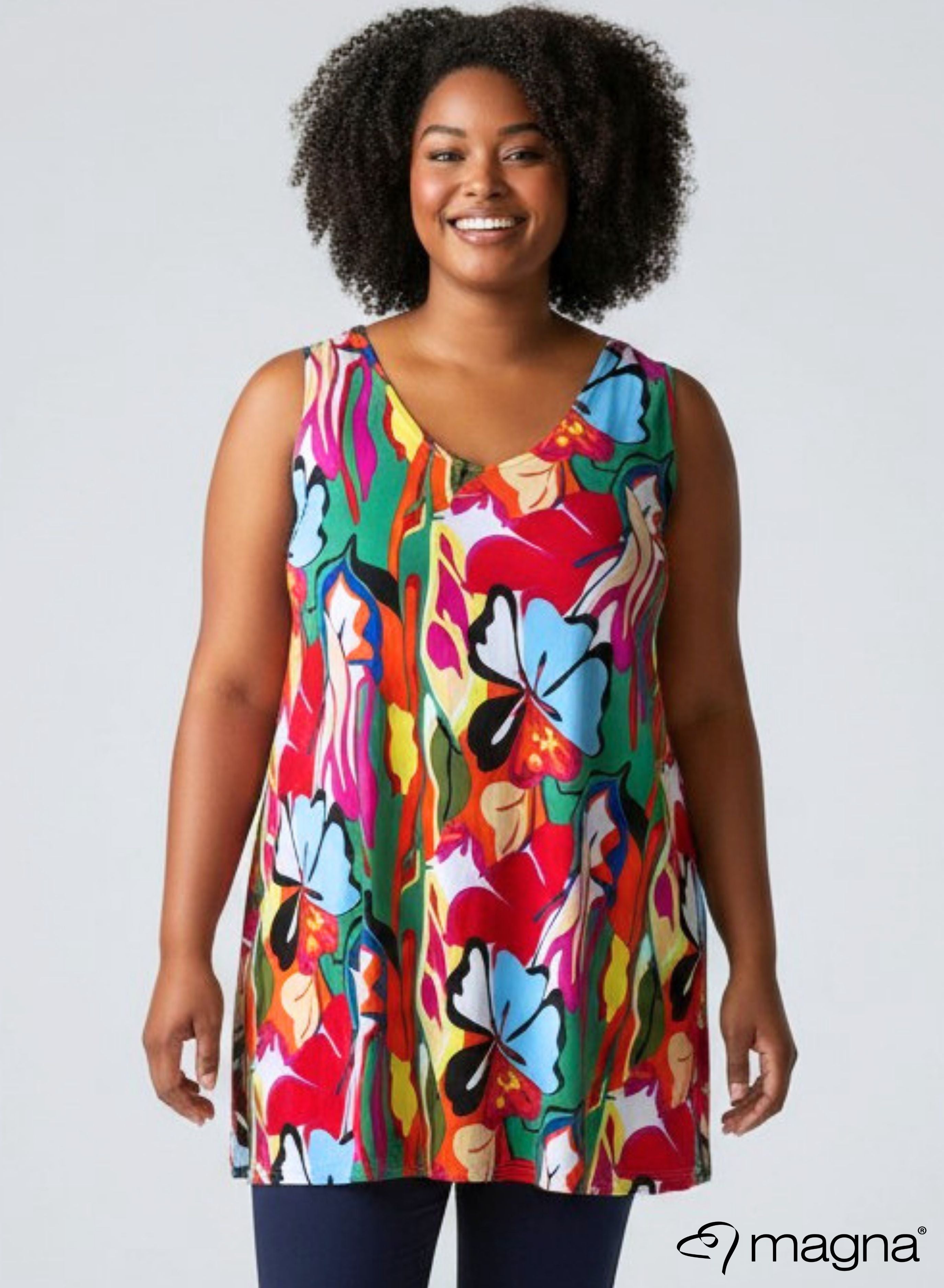 Magna A-line Sleevless Tunic Butterfly Garden Green