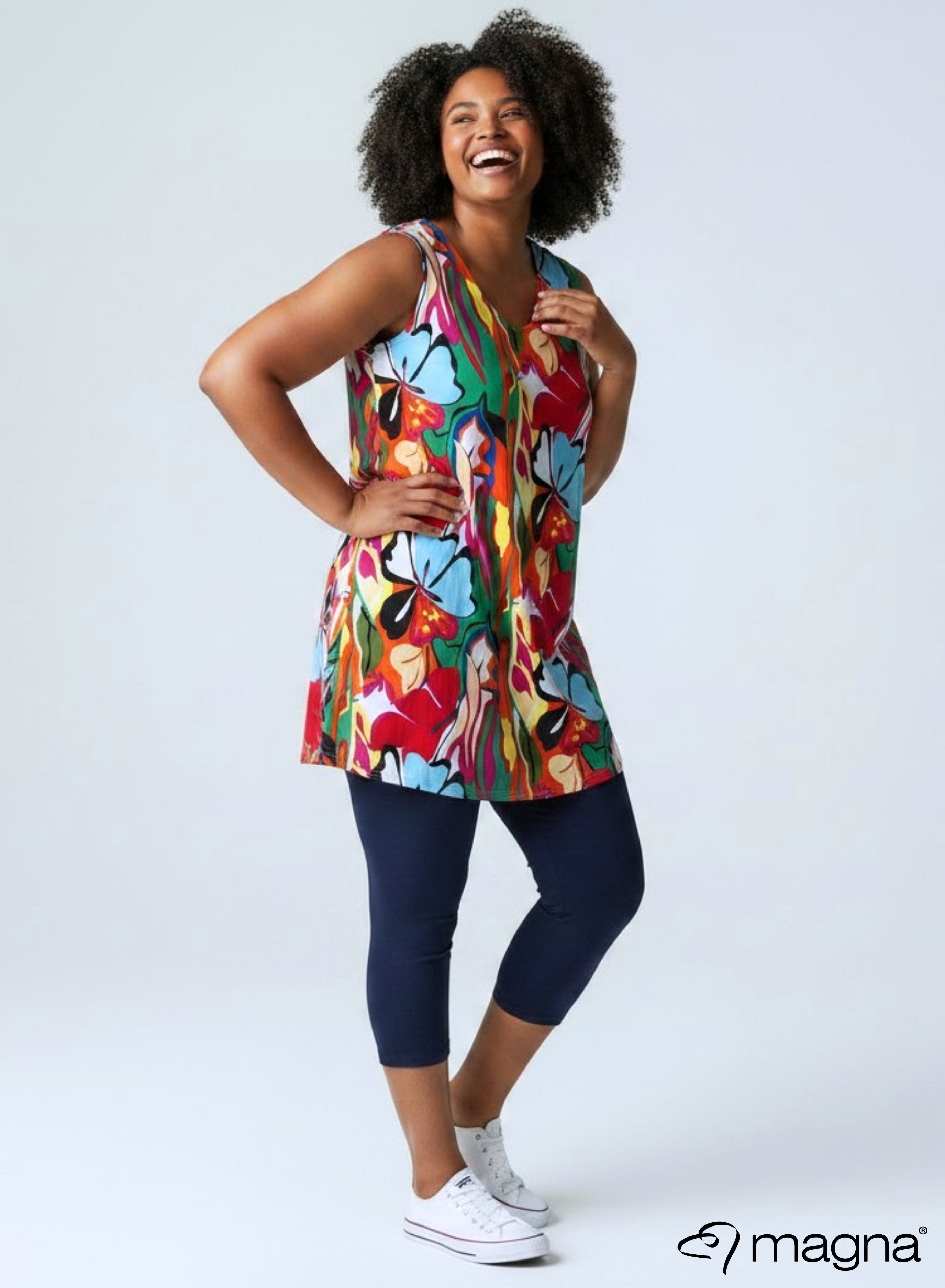 Magna A-line Sleevless Tunic Butterfly Garden Green