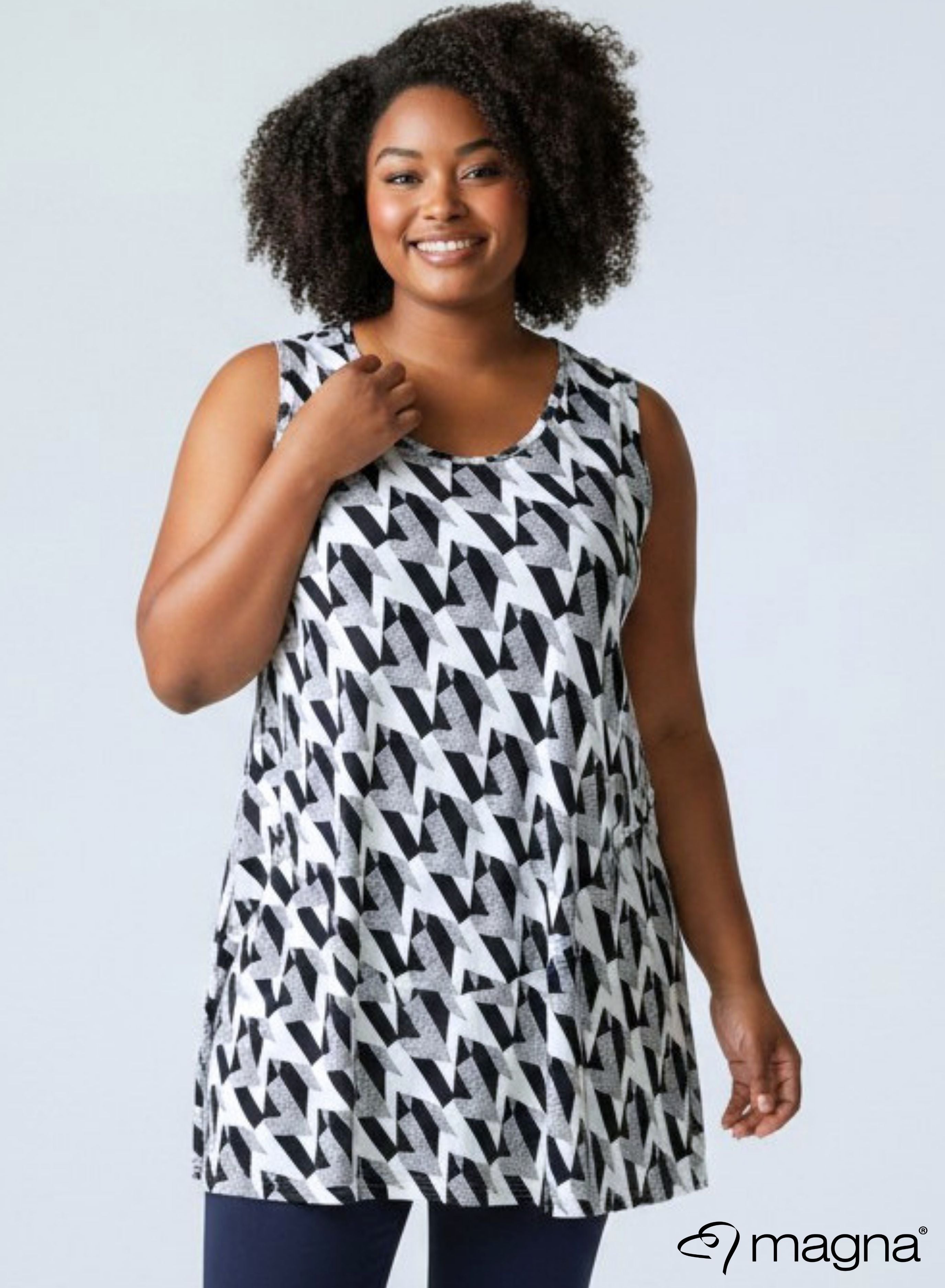 Magna A-line Sleevless Tunic Block Shape Design Navy