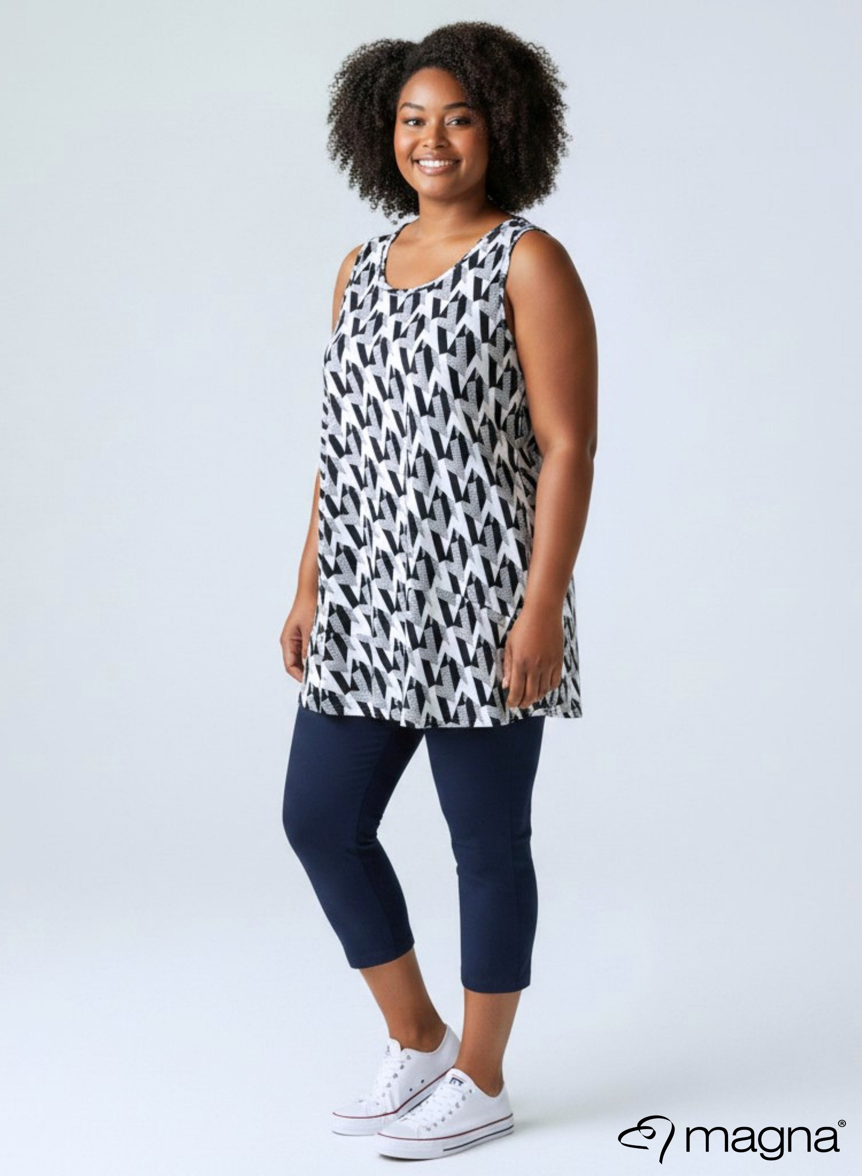 Magna A-line Sleevless Tunic Block Shape Design Navy