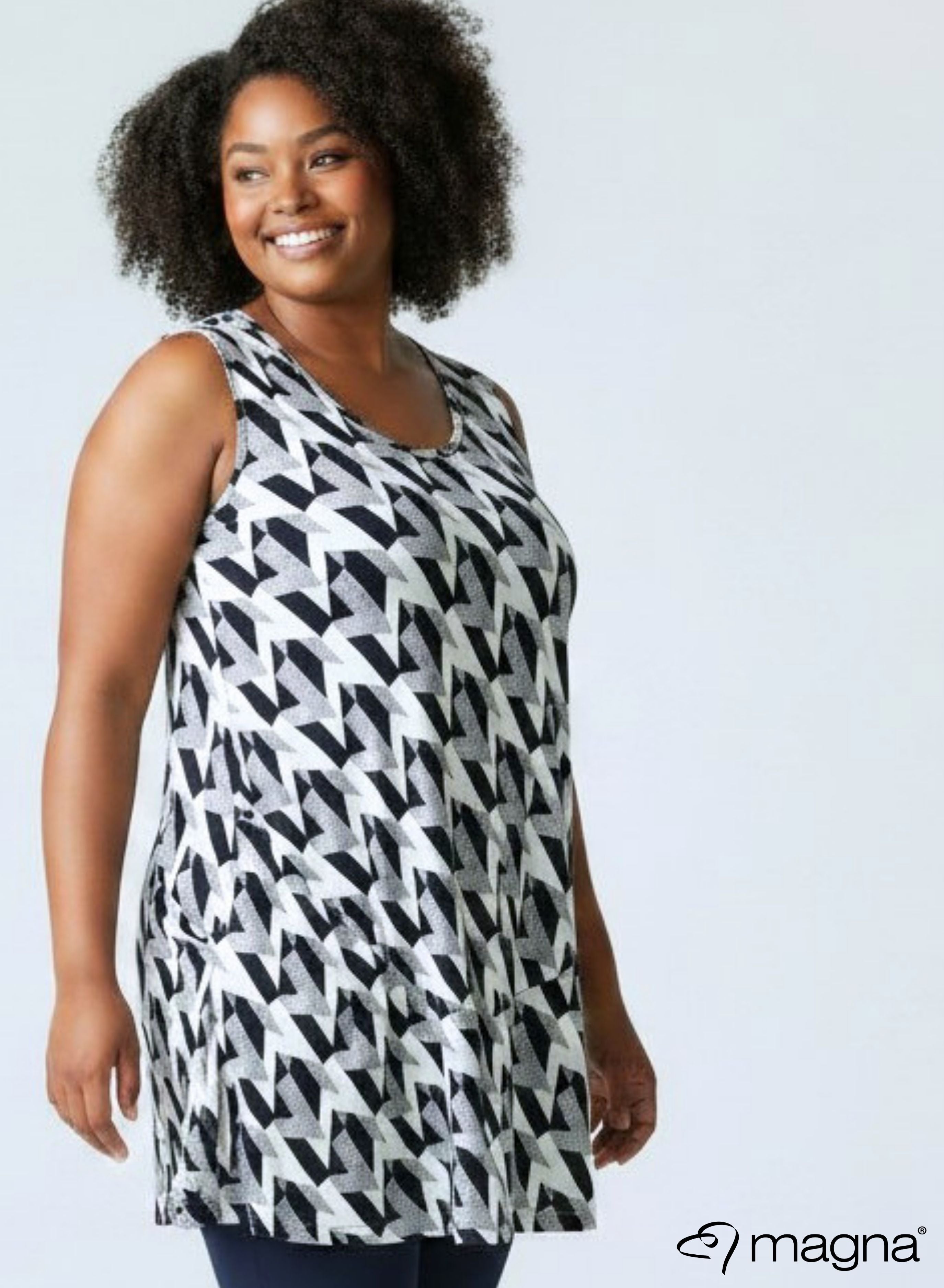 Magna A-line Sleevless Tunic Block Shape Design Navy