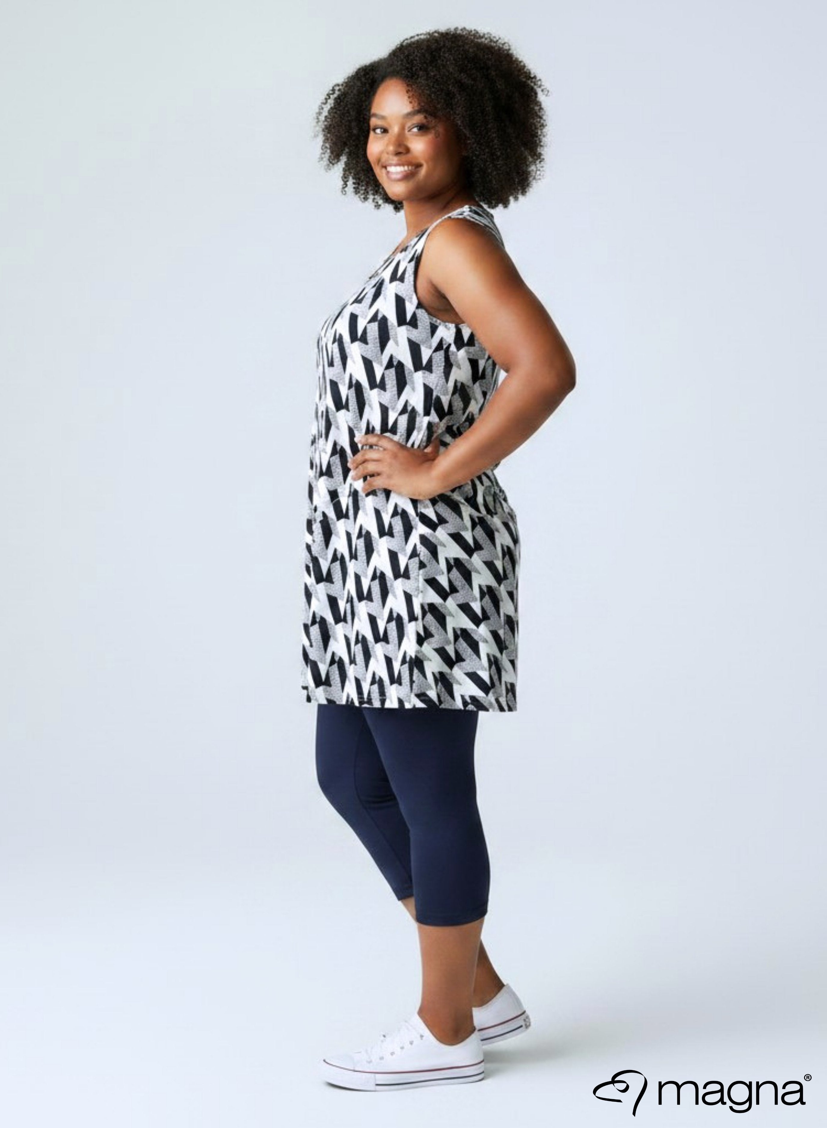 Magna A-line Sleevless Tunic Block Shape Design Navy