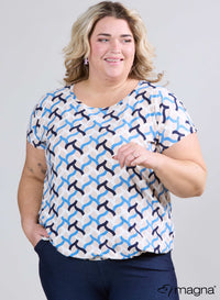 Magna Simple Elastic Band Shirt Geweven Design Blauw Sand