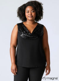 Magna Glitter Sequin Waterfall Top Black