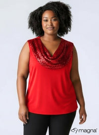 Magna Glitter Sequin Waterfall Top Red
