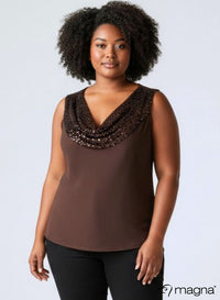 Magna Glitter Sequin Waterfall Top Brown
